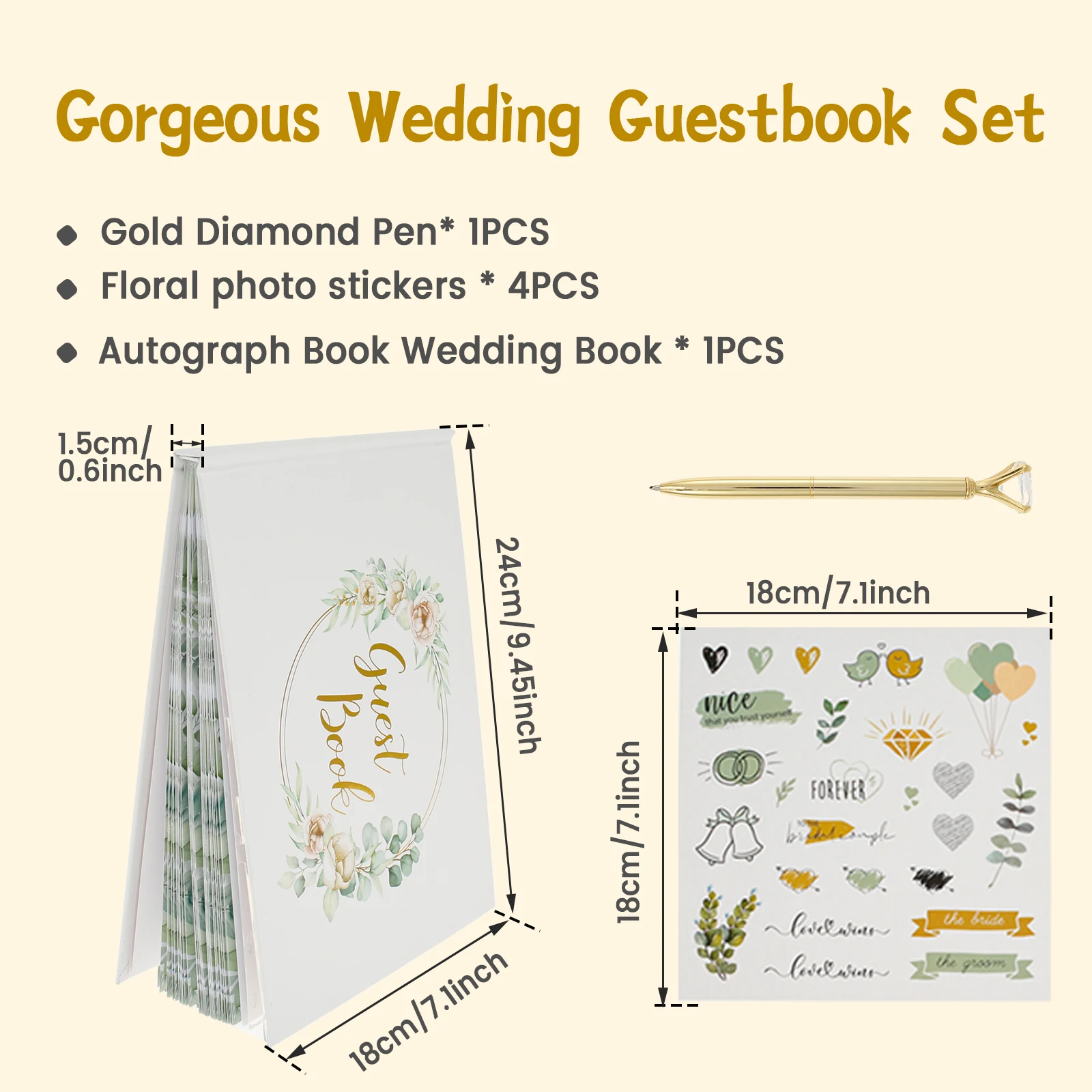 Wedding Guestbook Wedding White Guest Book with Diamond Pen Decoration Message Book for Anniversary Photo Gift
