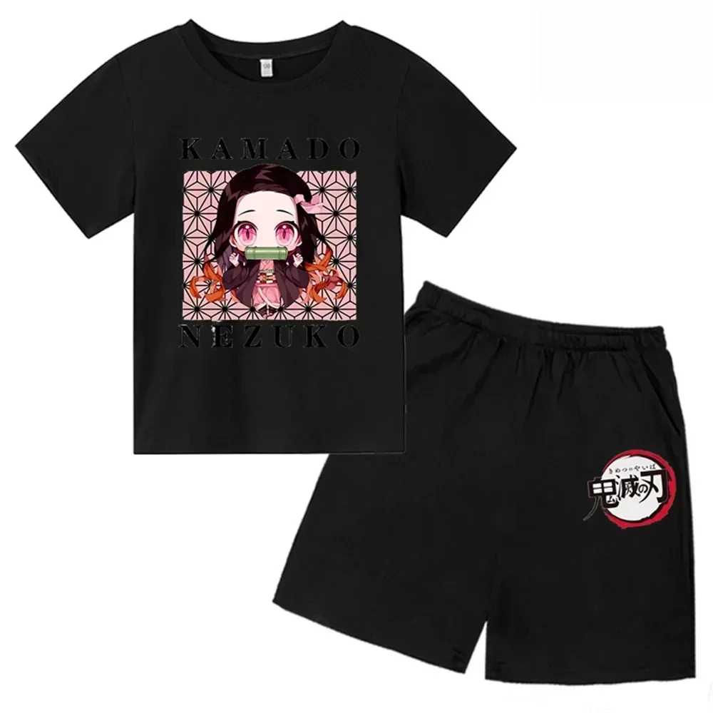 thumbnail image 1 of Conjunto de camiseta y pantalones cortos con estampado de Kamado Nezuko de Demon Slayer para adolescentes y niños, ropa de manga corta para niños y niñas, 1 of 5