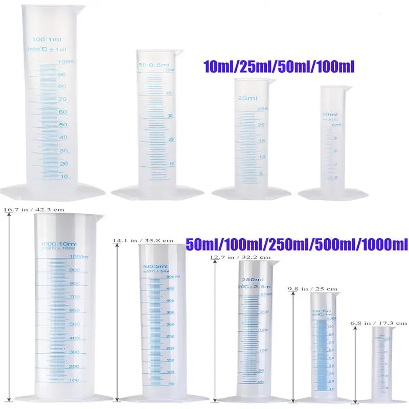 4pcs Transparent Measuring Plastic Graduated Cylinder 10ml / 25ml / 50ml 100ml plastic measuring cylinder