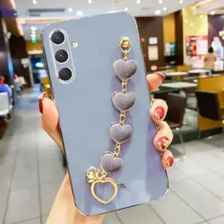 Elegant Love Heart Bracelet Plating Case - Luxury Chain Cover for A72 (4G 5G) (ZBMRSL Gray Blue)