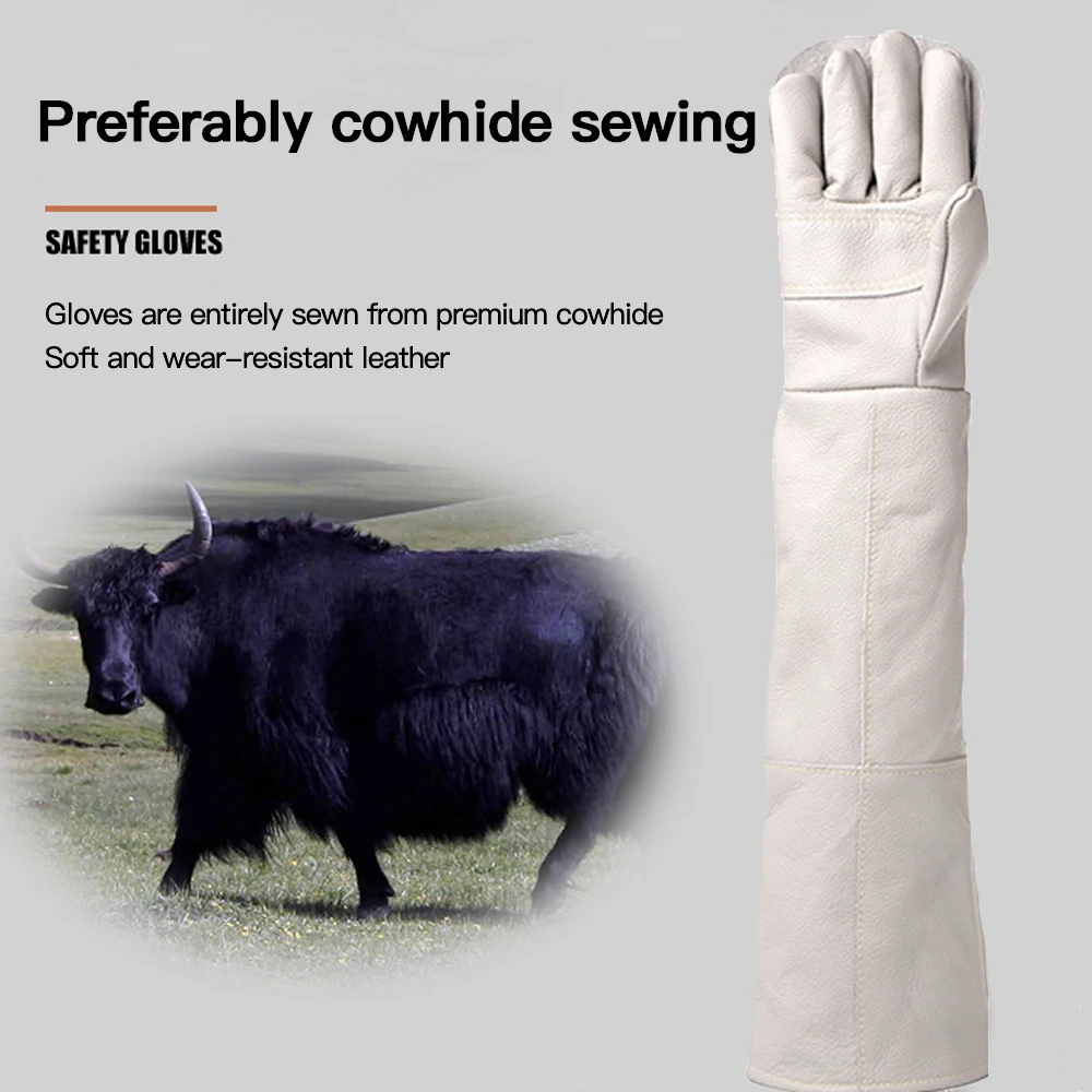 Anti-bite Safety Bite Gloves For Catch Dog Cat Reptile Animal Ultra Long Leather White Pets Grasping Biting Protective Glove