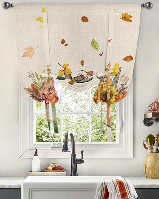 Cortina de ventana de calabaza y Flor de girasol para sala de estar,  decoración del hogar, cortina romana, cortinas de corbata de cocina, cortinas  ajustables - AliExpress