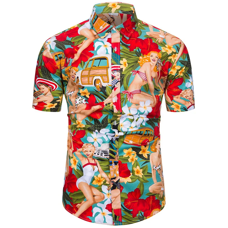 

Tropics Binkini Girls Graphic Shirts for Men Clothing 3D Printed Hawaiian Beach Shirt Short Sleeve y2k Tops Clothes Lapel Blouse