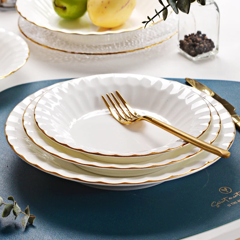 Modern Round Ramadan Plate Set Safe Fruit Bone China Dinnerware White