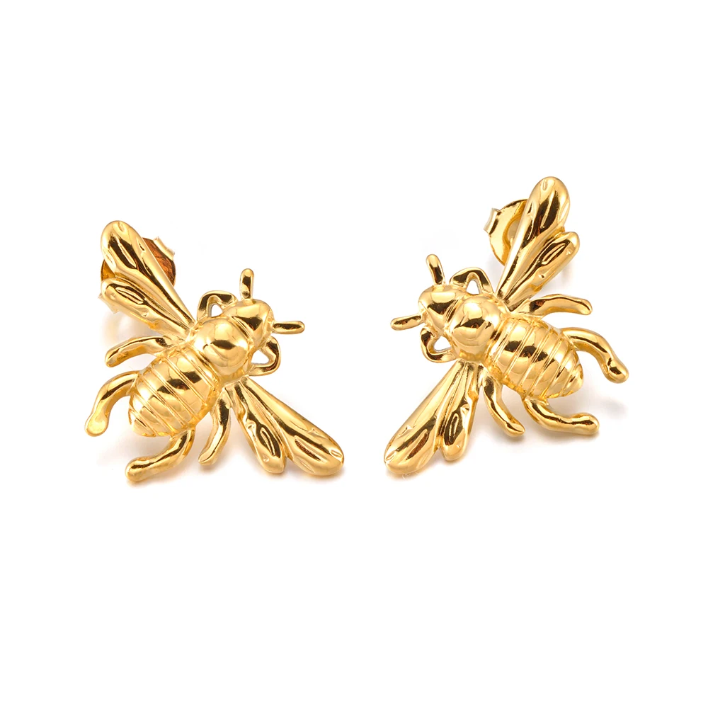 JeeMango Edelstahl-Ohrringe mit 18 Karat vergoldeter Biene, Tiermotiv, für Damen, modisch, luxuriös, Bienen, schlichtes Design, beliebter Schmuck E26072 – Detail 1