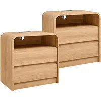 Tall Modern Nightstand with Charging Station, Wide Wood Bedside Table Storage Drawers, Large Mid Century End Table for Bedroom 1