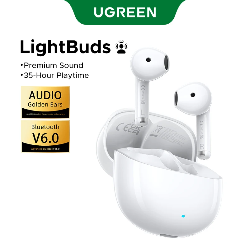 UGREEN LightBuds TWS Słuchawki Bluetooth 6.0 Bezprzewodowe Słuchawki Douszne z Aplikacją, Audio Przestrzennym, 4 Mikrofony Redukujące Szumy Rozmów, 35 Godzin