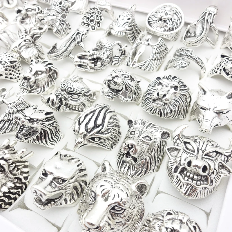 10/20/30/50/100pcs Mens Rings Animal Snake Skull Fashion Jewelry For Women Party Gift Gothic Punk Finger Accessories Wholesale 4