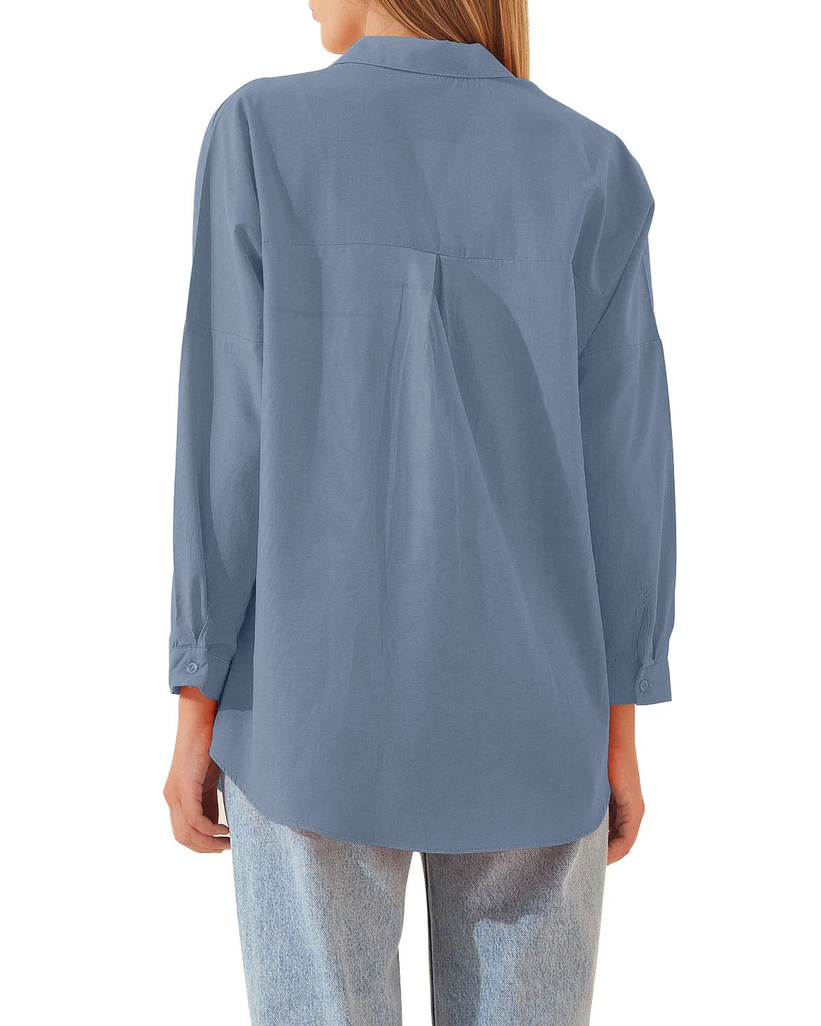 Womens Clothing V-neck Solid Button Long Sleeve Casual Blouse