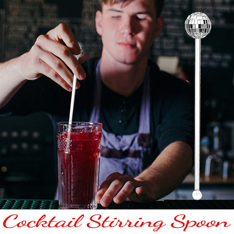 12pcs Mirror Discos Ball Stirrers Plastic Round Top Swizzle Sticks For Mixing Cocktails Whiskey Beverage Stir Sticks