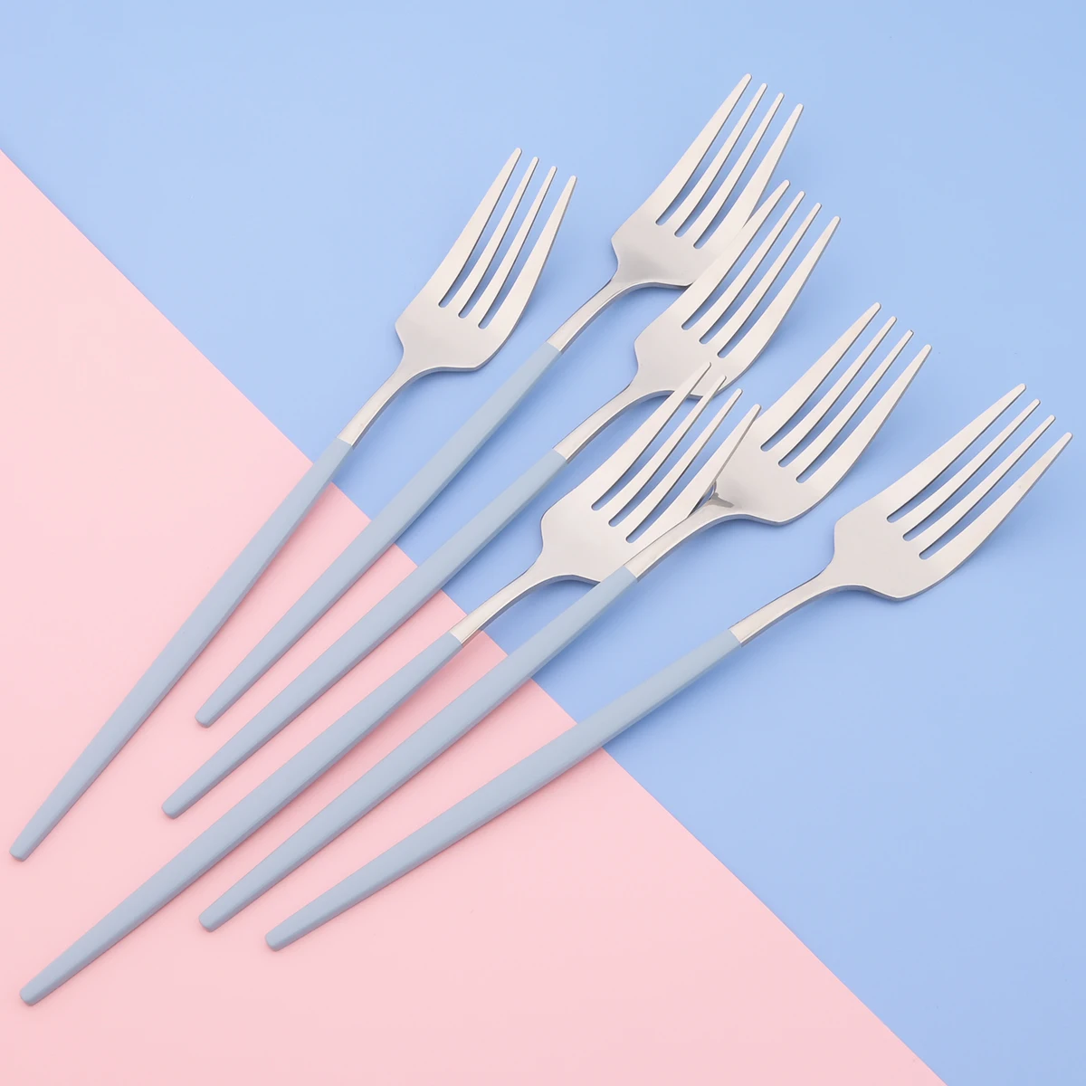 24 pezzi Set di stoviglie in argento blu coltello da cena forchetta cucchiaio da tè Set di posate stoviglie in acciaio inossidabile posate da cucina per la casa occidentale  15
