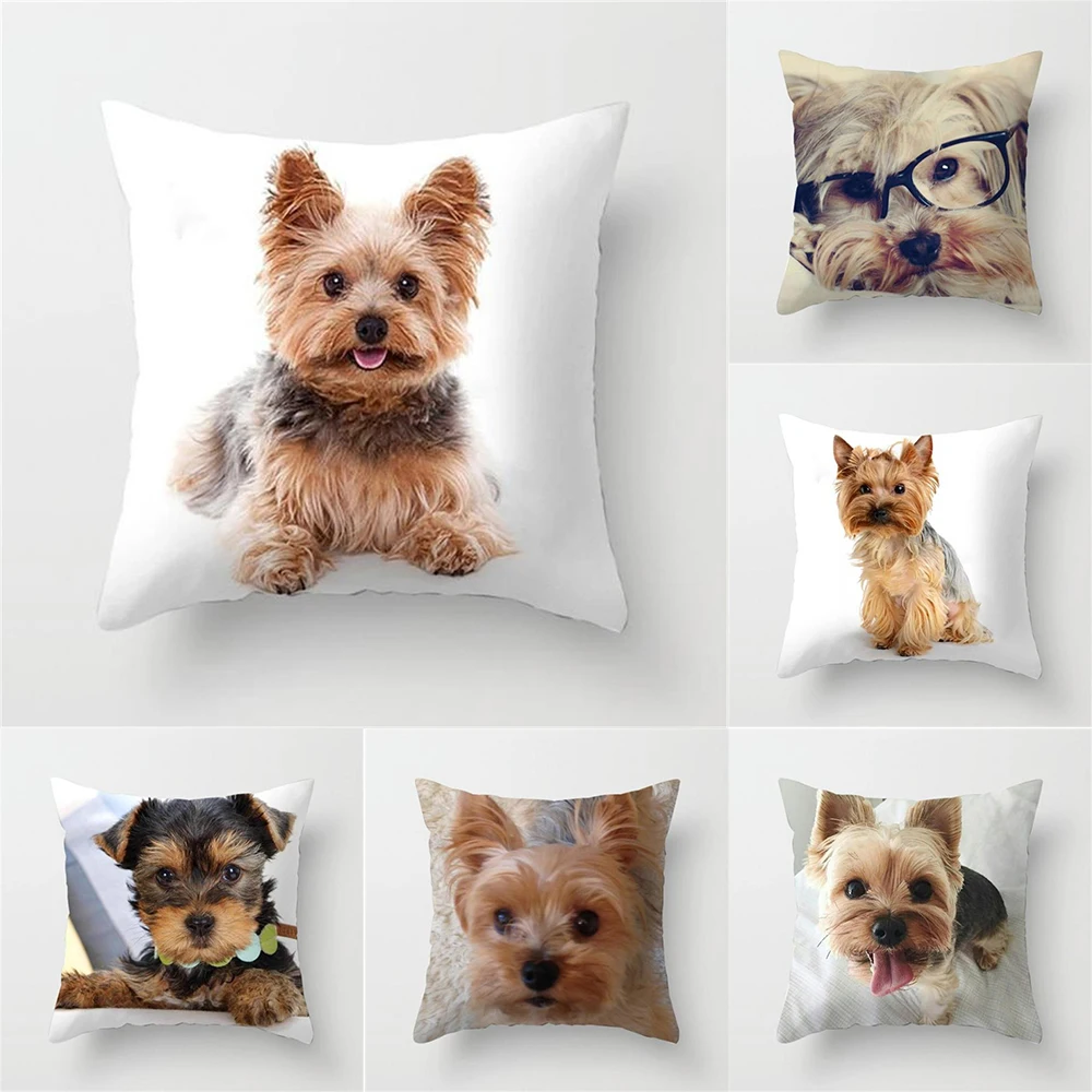 

40/45/50/60cm Cute Yorkshire Terrier Pillowcase Pet Dog Throw Cushion Pillow Cover For Bedroom Sofa Car Living Room Home Decor