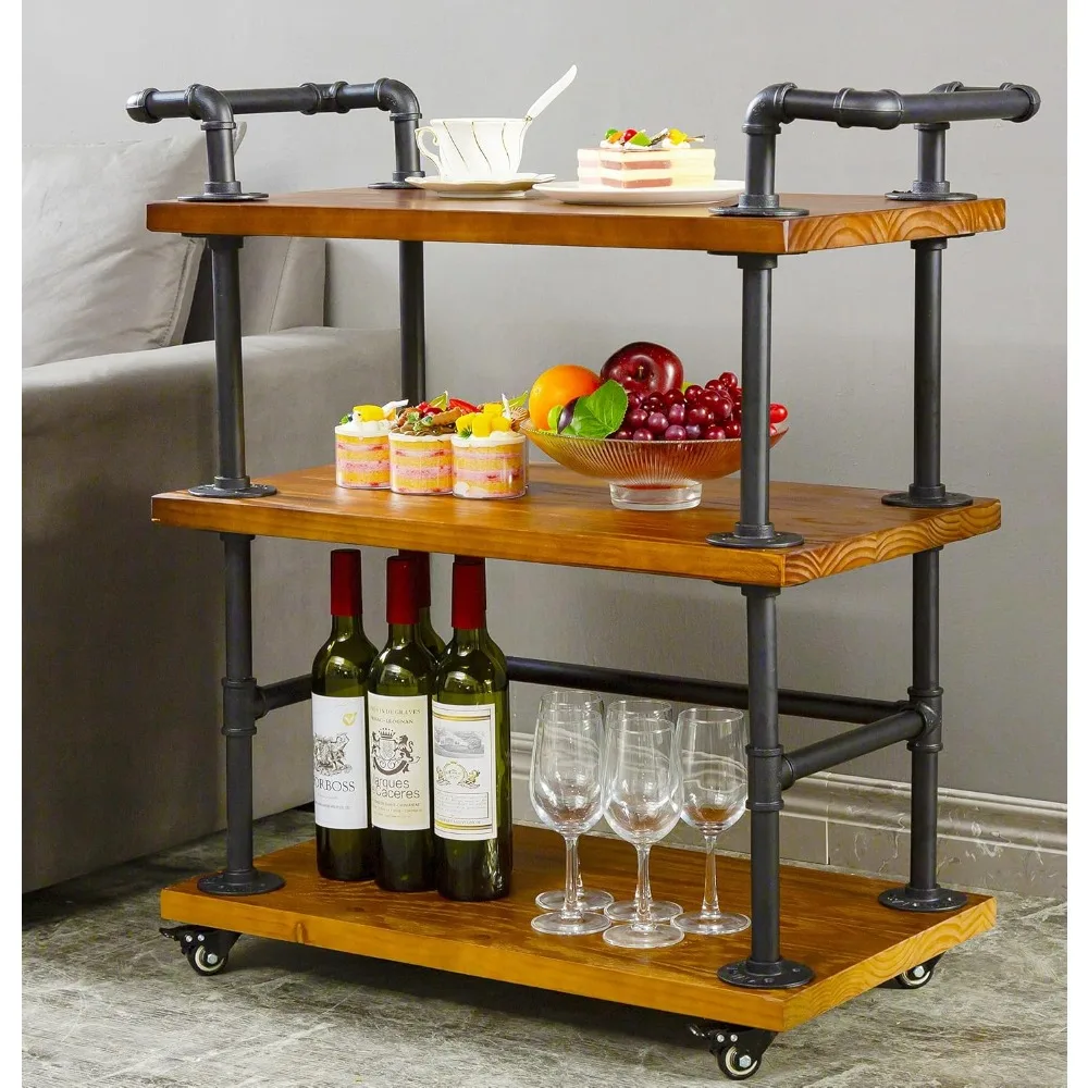 Industrial Bar Carts/Serving Carts/Kitchen Carts/Wine Rack Carts on Wheels with Storage-Industrial Rolling Carts