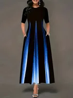 Summer New Round Neck Style Celebrity Printed Gradient Long Dress 4