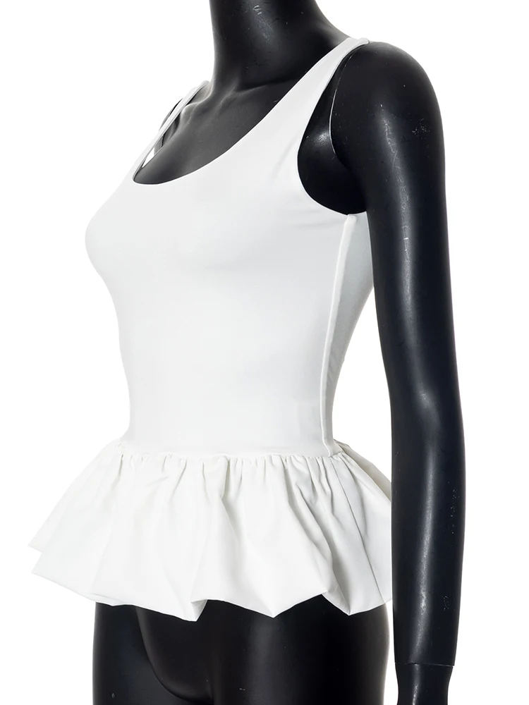 Ruffle Trim Women Tops Solid Concise All-matched Summer U-neck Backless Slim Crop Tanks Female Romantic Trend Streetwear