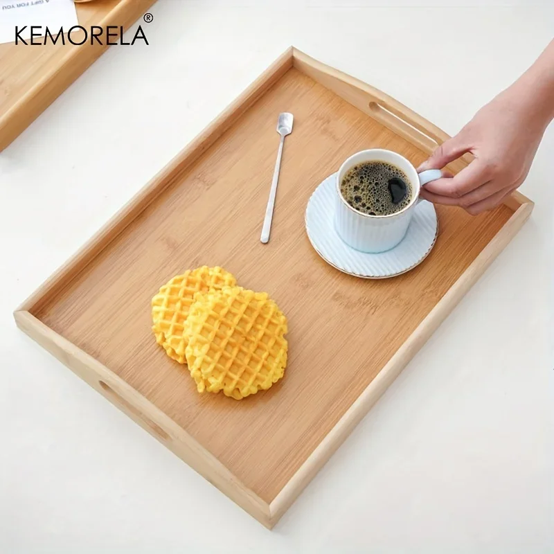 Bamboo Wooden Tea Tray Rectangular Solid Wood Tea Cup Trays Hotel Dinner Plate Storage Utensils With Handles Elegant Tableware Wooden Serving Tray