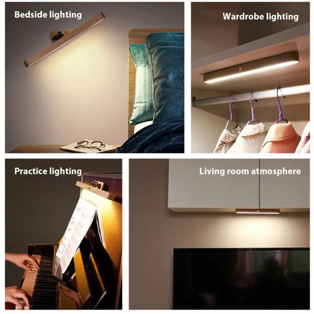 Wooden LED Night Light Mirror Front Fill Light Portable Rechargeable Magnetic Wall Lamp Bedroom Bedside Lamp