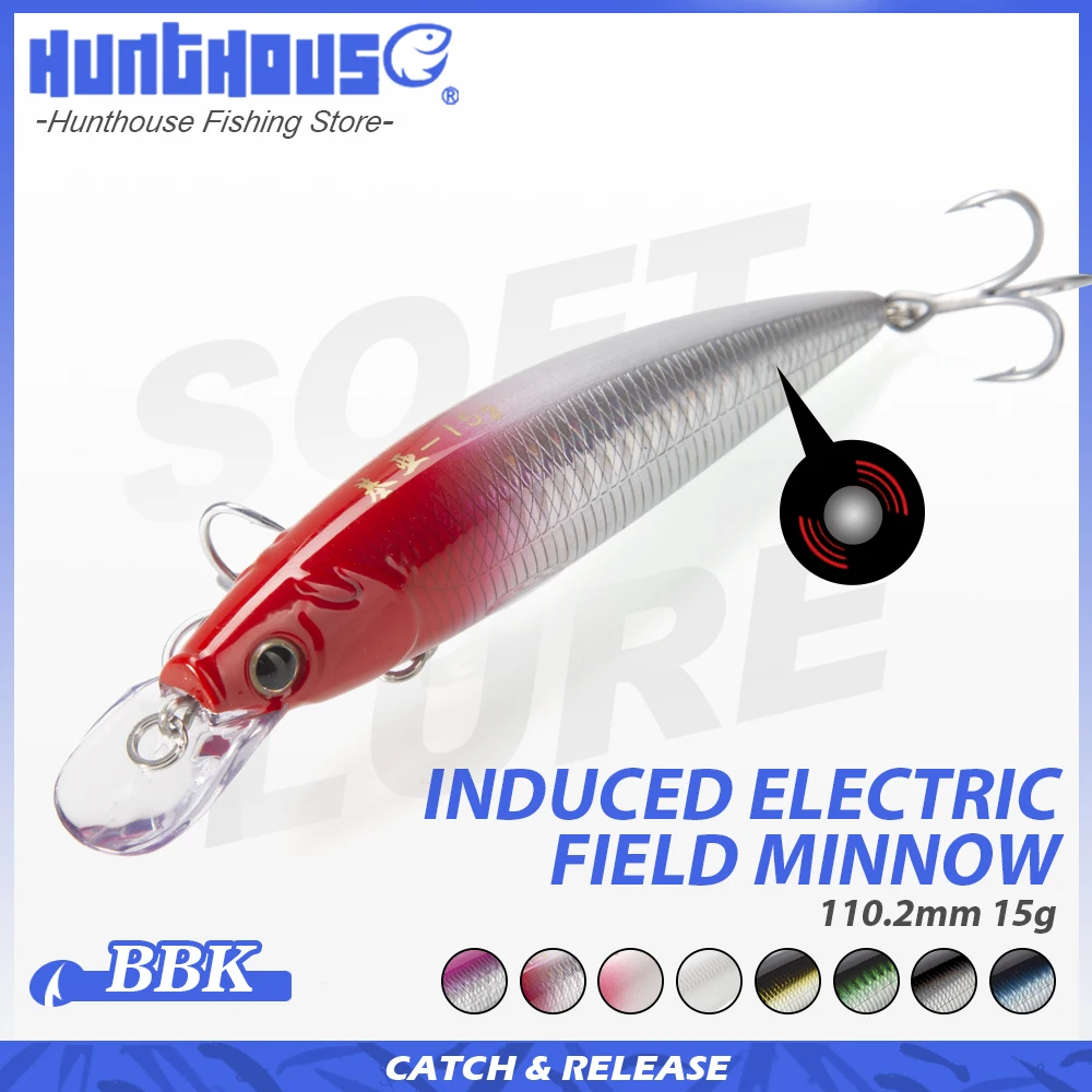 Hunthouse Floating Minnow Fishing Lure Tackle Induced Electric Field 11.2cm  15g Artificial Hard Bait Wobbler for Sea Bass Pike