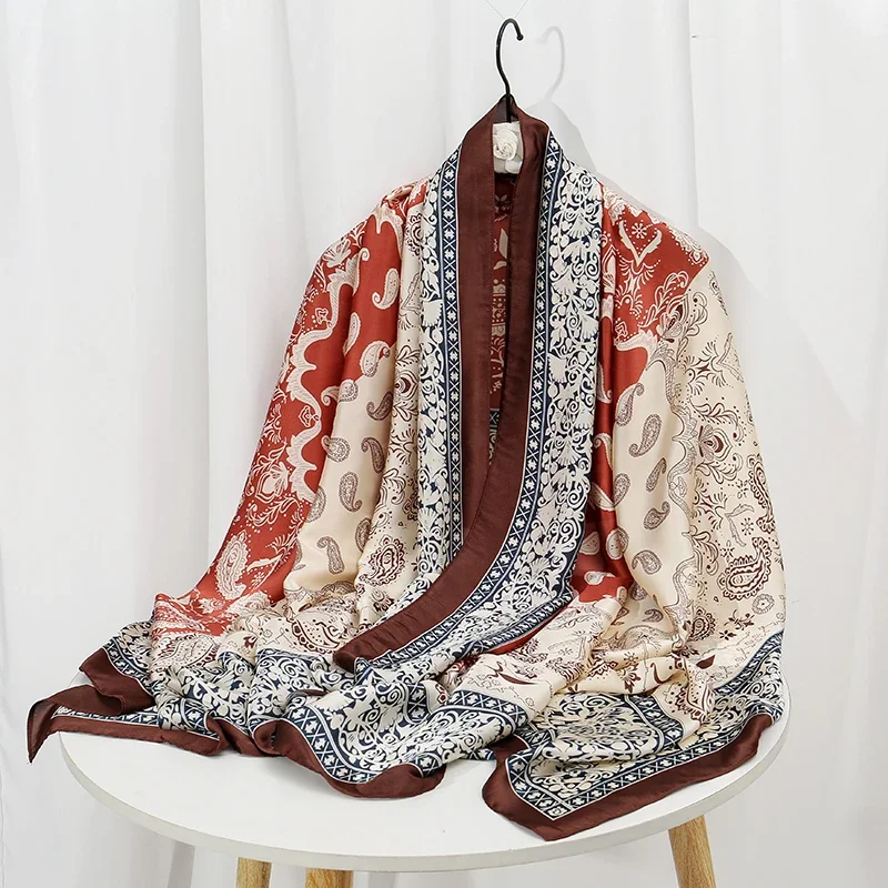 

Luxury Brand Satin Scarf Fashion Women Spain Silk Shawl Scarfs Print Long Bandana Foulard Hijab Snood Elegant Paisely Stoles