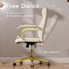 White and Gold Office Chair with Soft Leather Embroidery, Mid Back Vintage Swivel Executive Desk Chair with Wheels and Padded Ar 5