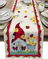 Spring Gnome Ladybird Flowers Linen Table Runner Dresser Scarves Table Decor Farmhouse Kitchen Dining Table Runner Party Decor 1