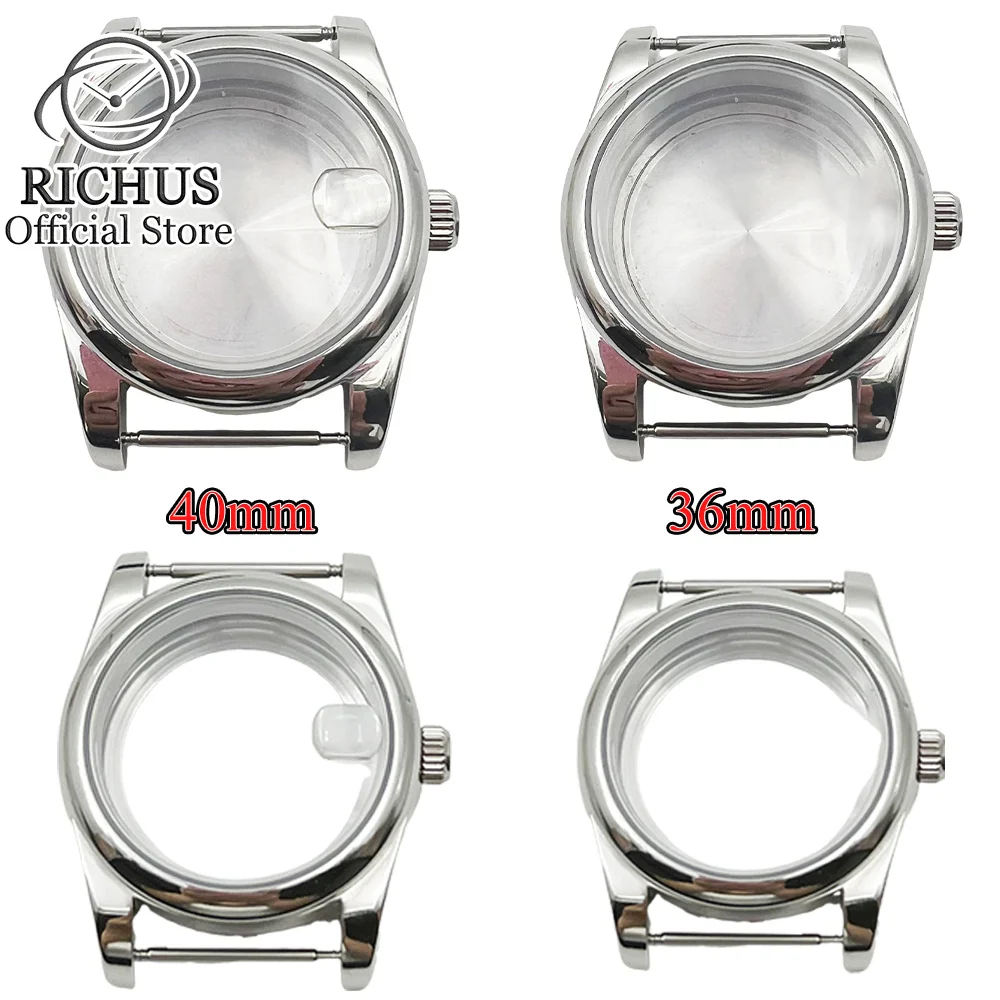 

36mm/40mm silver Polishing Watch case Sapphire Glass fit NH34 NH35 NH36 ETA2824 2836 Miyota8215 8205 PT5000 DG2813 3804 movement