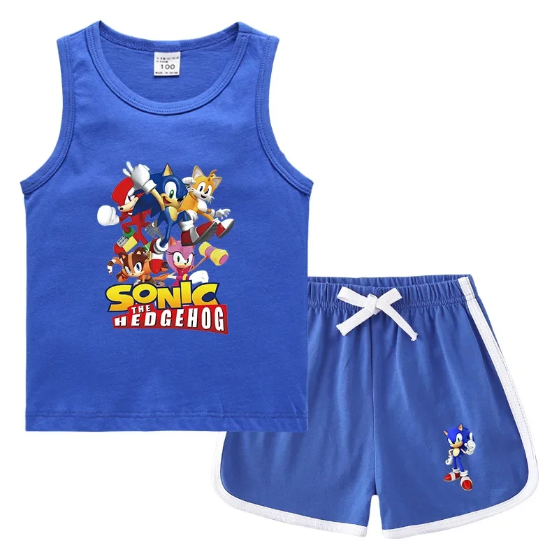 

Sonic Summer Children's Vest Hot Pants Korean Casual Bottoming Shirt Sweat-absorbing Sleeveless Sweatshirt Suit
