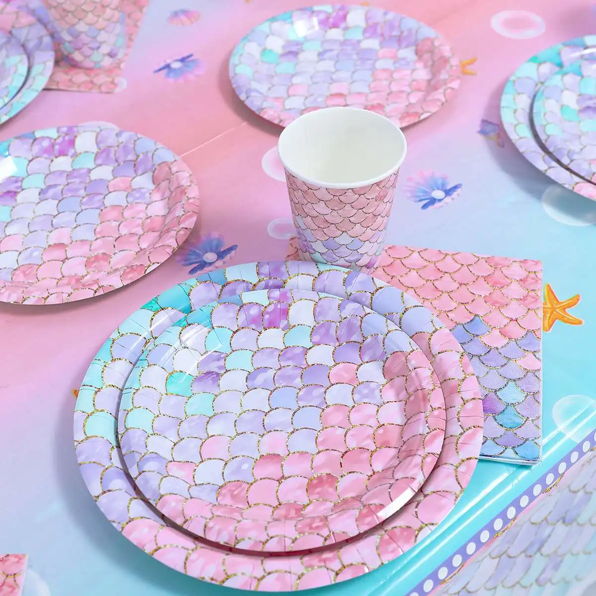 Little Mermaid Disposable Tableware Mermaid Birthday Party