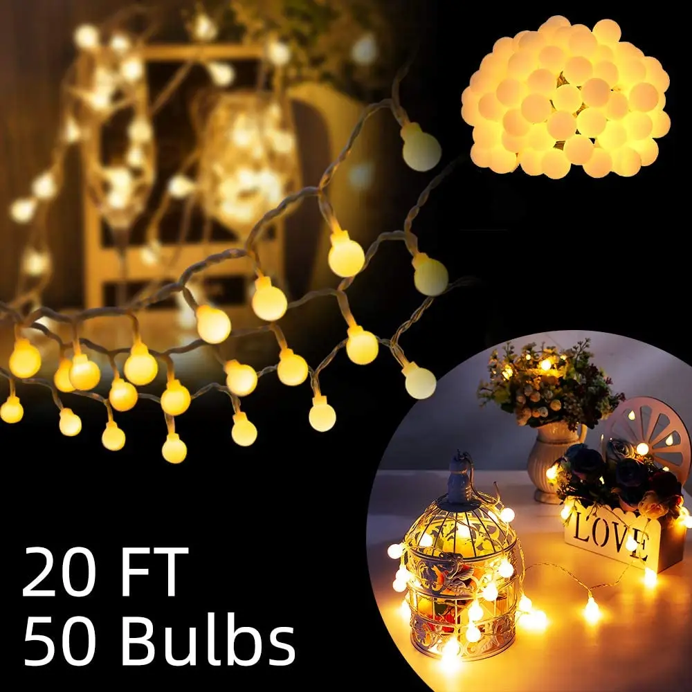 LED Globe Ball Outdoor Indoor String Lights Battery Operated Fairy Lights for Bedroom Dorm Patio Garden Christmas Party