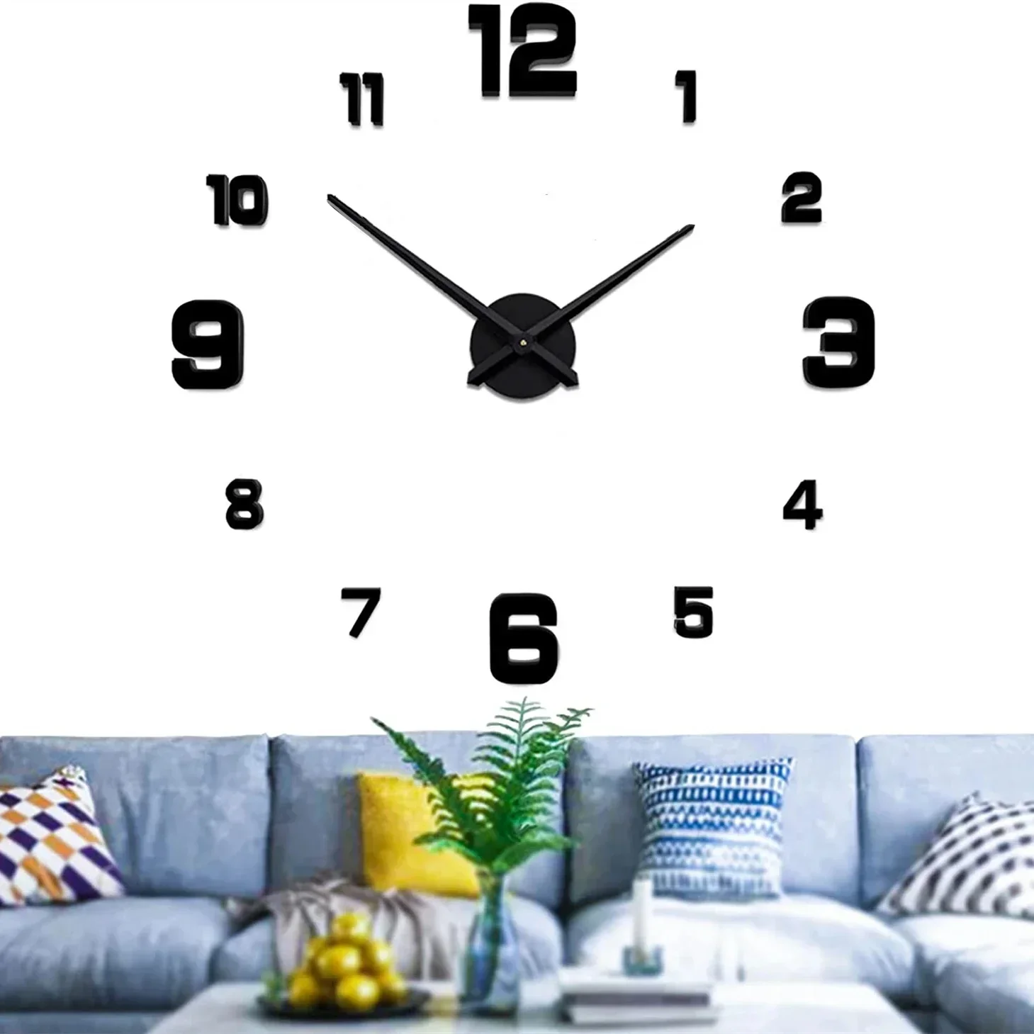 Frameless DIY Modern 3D Wall Clock with Mirror Numbers Stickers Travel Time Accuracy for Home Bedroom Office Wall Decorations