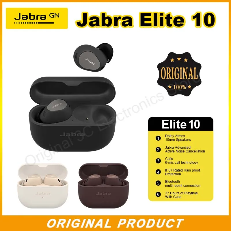 Jabra Elite 10 True Wireless Headphones Active Noise Canceling Earphone  Dolby Atmos Sports Bluetooth Headset Wireless Charging - AliExpress