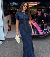 Robe longue chic pour femme à manches courtes, coupe ajustée, style rétro texturé, simple boutonnage, style urbain, Vistidos 2026, décontractée et respirante 6