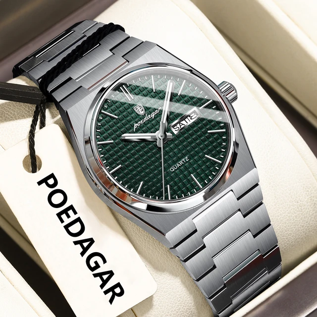 POEDAGAR luxe Original homme montre étanche en acier inoxydable lumineux montre pour homme Date semaine Quartz montres de mode pour hommes 1