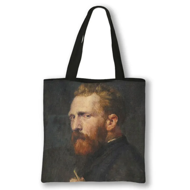 Oil Painting By Van Gogh Shopping Bags Blossoming Almond Tree / Starry Night Women Handbag Canvas Shoulder Bags Casual Totes 