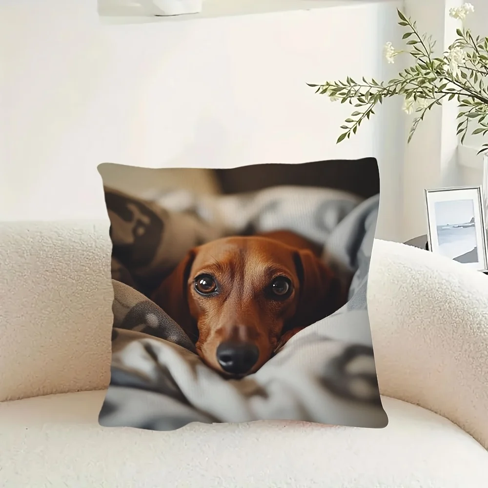 Kissenbezug mit Dackel-Wiener-Hund – einseitig, niedliches Haustier-Design, moderne Heimdekoration für Sofa und Bett (kein Einsatz im Lieferumfang enthalten) – Detail 4