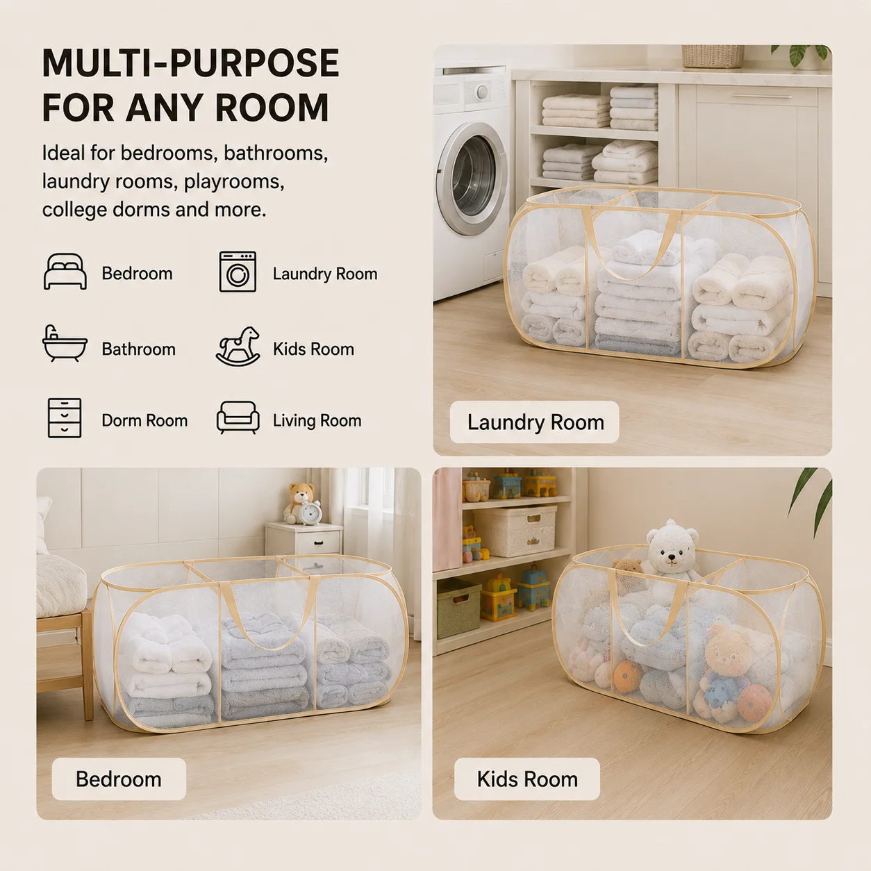 Toys Storage Basket Large Capacity 3 Grids Laundry Multifunctional - Image 3
