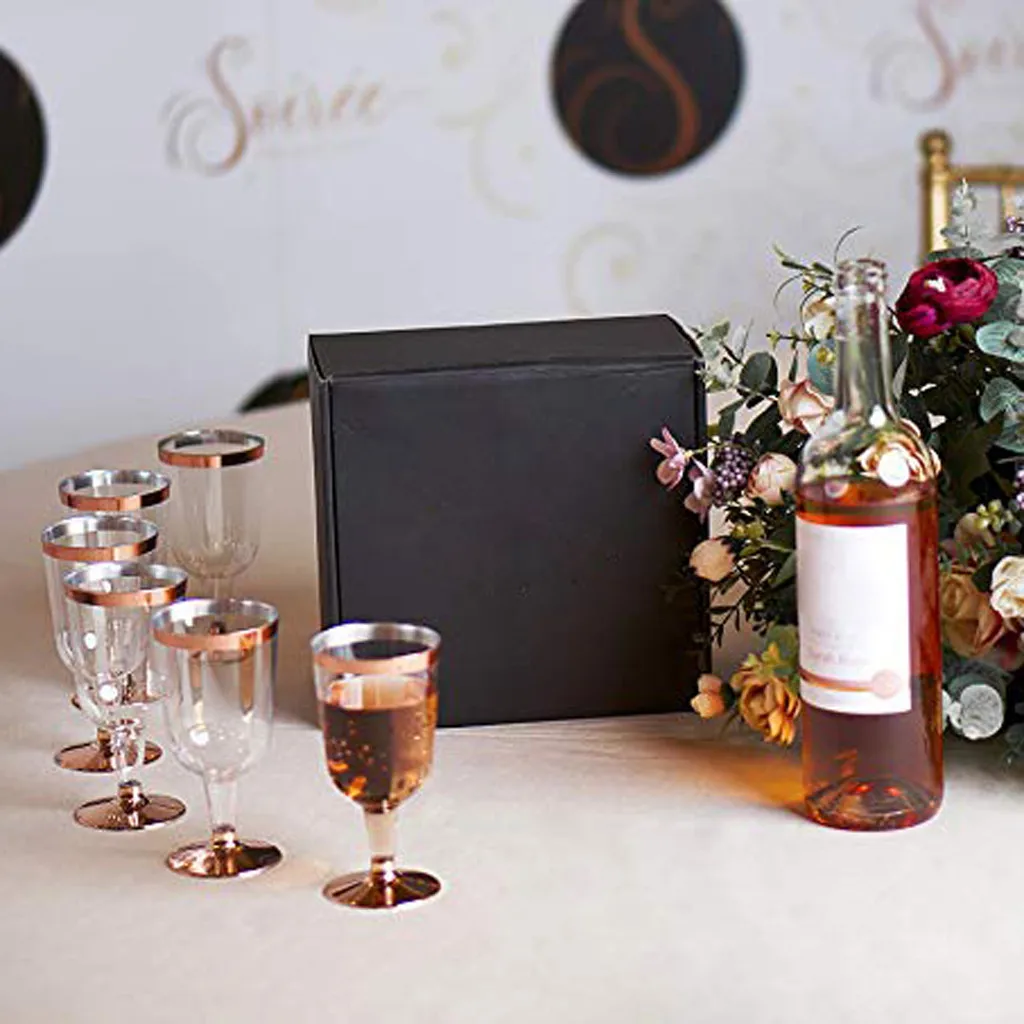 6pc Golden High Quality Plastic Wine Glass Disposable Cup Durable Party Wedding Festival Plastic Cup Bar Wine Supplies