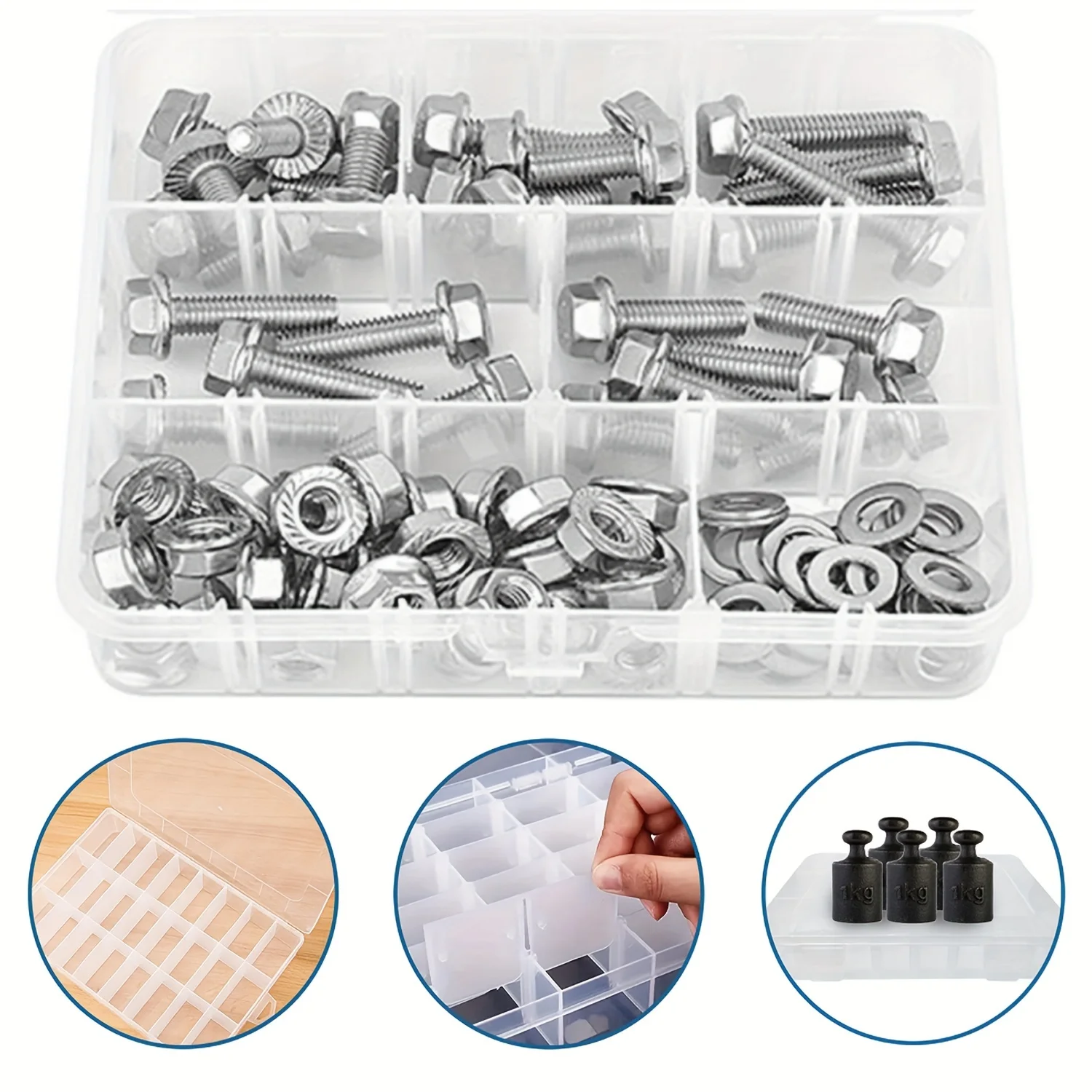 VKKM 96 pcs Stainless Steel M8 Hex Cap Flange Bolt Assortment Kit/Screws, Nuts & Washers, M8-1.25 x 12/20/25/30/35mm