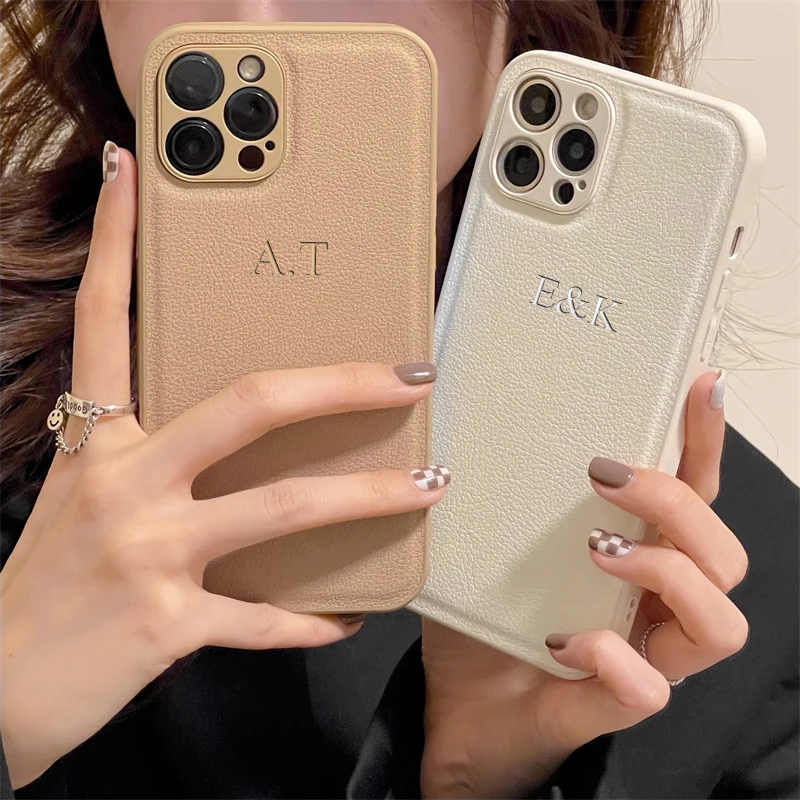 Personalise Initial Letters Case For IPhone 13 12 11 14 15 Pro Max 14 15 Customized Gift Leather Soft Luxury Cover For Iphone11