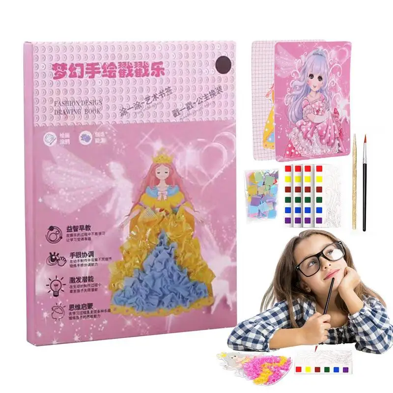 

Pocket Crafts Kit For Girls Poking Drawing Fun Toy For DIY Princess Dress-Up Handmade Craft Kit Coloring Book Set For Girls Boys