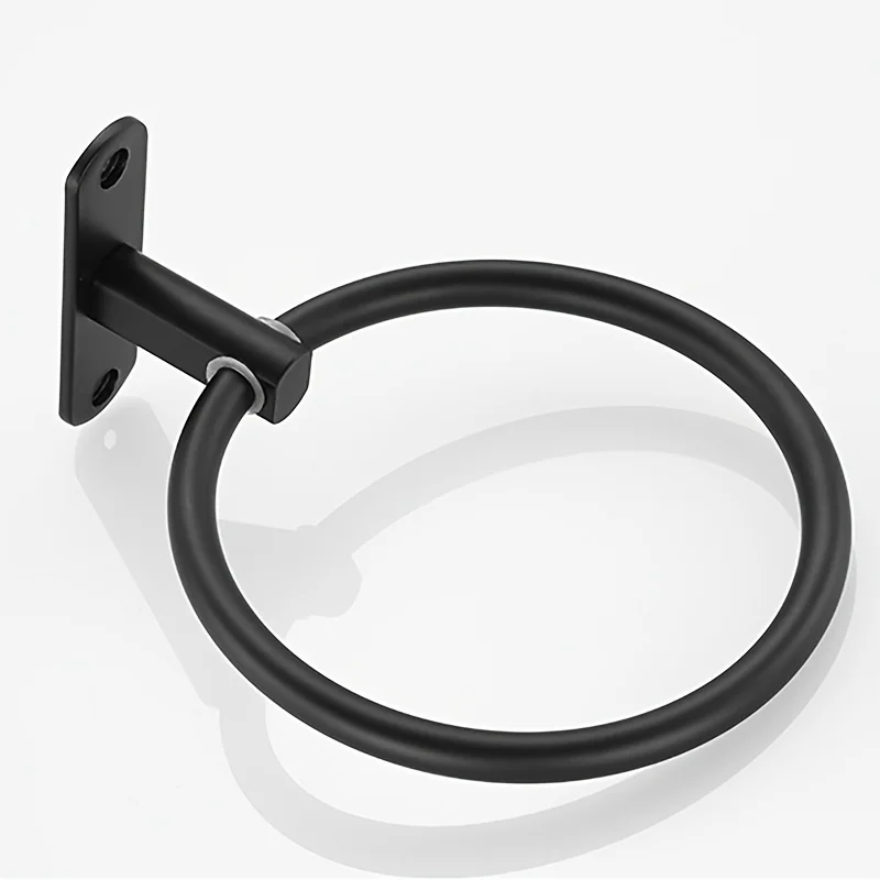 Bourdillat Black Finish aluminum Bathroom Towel Holder Wall-Mounted Round Towel Rings ,Towel Rack Bathroom Rack