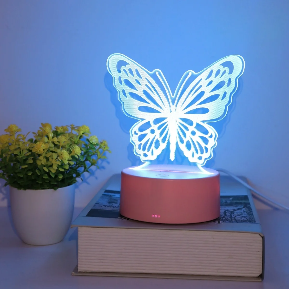 Luz nocturna creativa de mariposa 3D, decoración del hogar USB, decoración de mesa, sala de estar, dormitorio, luz, regalo de cumpleaños