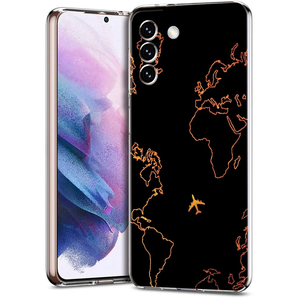Clear Cartoon World Map Phone Case with Scenic Directions