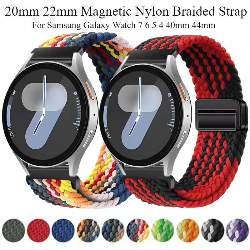 20mm 22mm Magnetic Nylon Braided Strap for Samsung Galaxy Watch 7 6 5 4 40mm 44mm Bracelet Wristband Huawei Watch GT5-4-3-2 46mm
