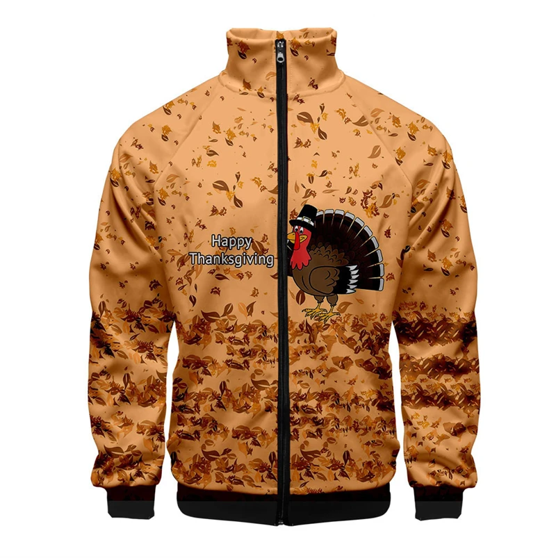 thumbnail image 1 of Chaqueta con estampado 3D de dibujos animados de pollos, chaqueta informal con cremallera para vacaciones, abrigo con diseño de pavo y animales de Acción de Gracias, ropa de manga larga para hombre, 1 of 5