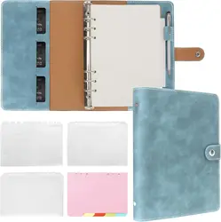 Elegant A5 Leather Binder Notebook - Refillable with Pockets, Dividers, and Paper (Blue)