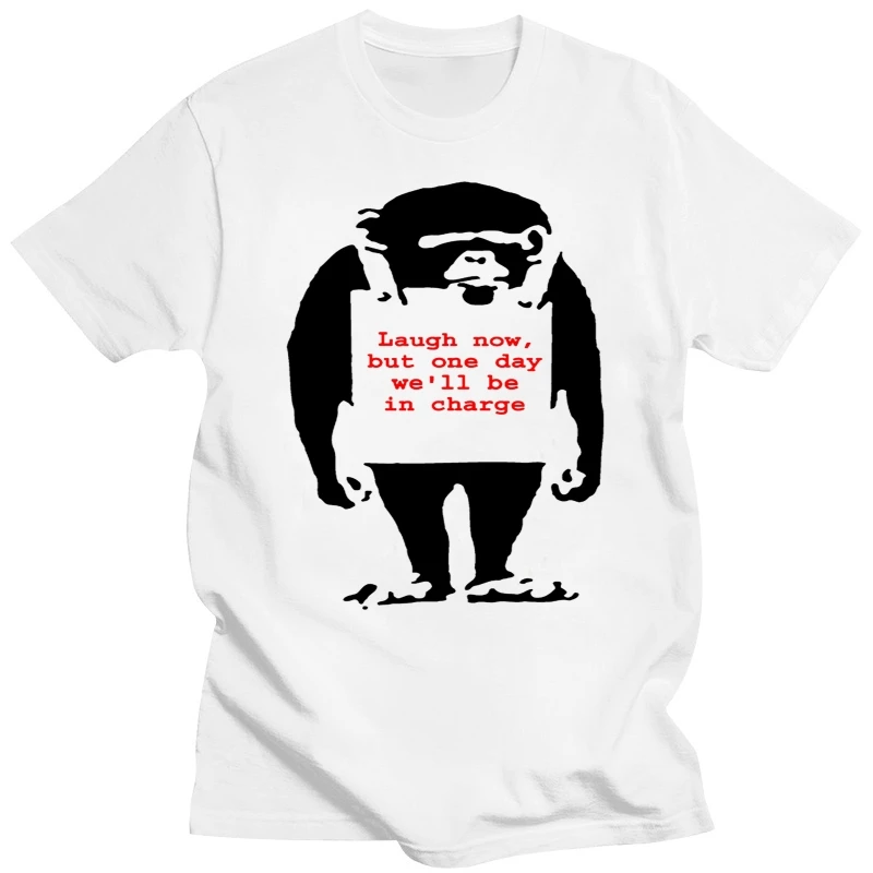 

Original Monkey Laugh Now Banksy Graphic Street Art Style Stencil Man T Shirt