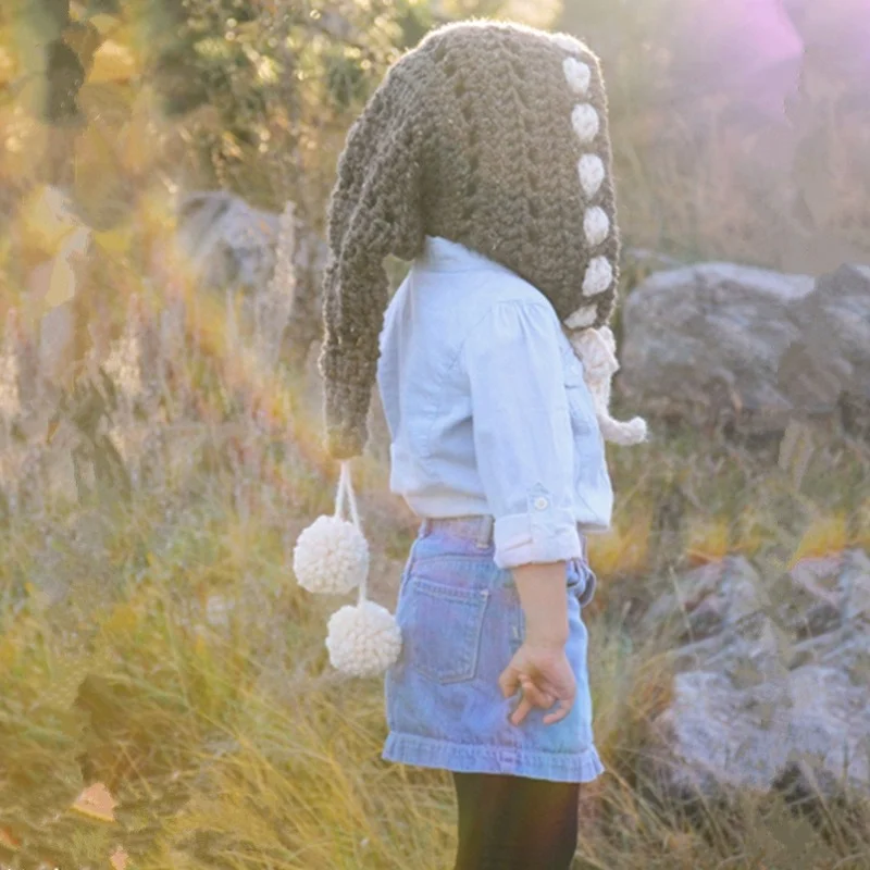 Children's crochet rainbow long tail hat wizard elf knitted wool warm hat men and women thickened winter long braided