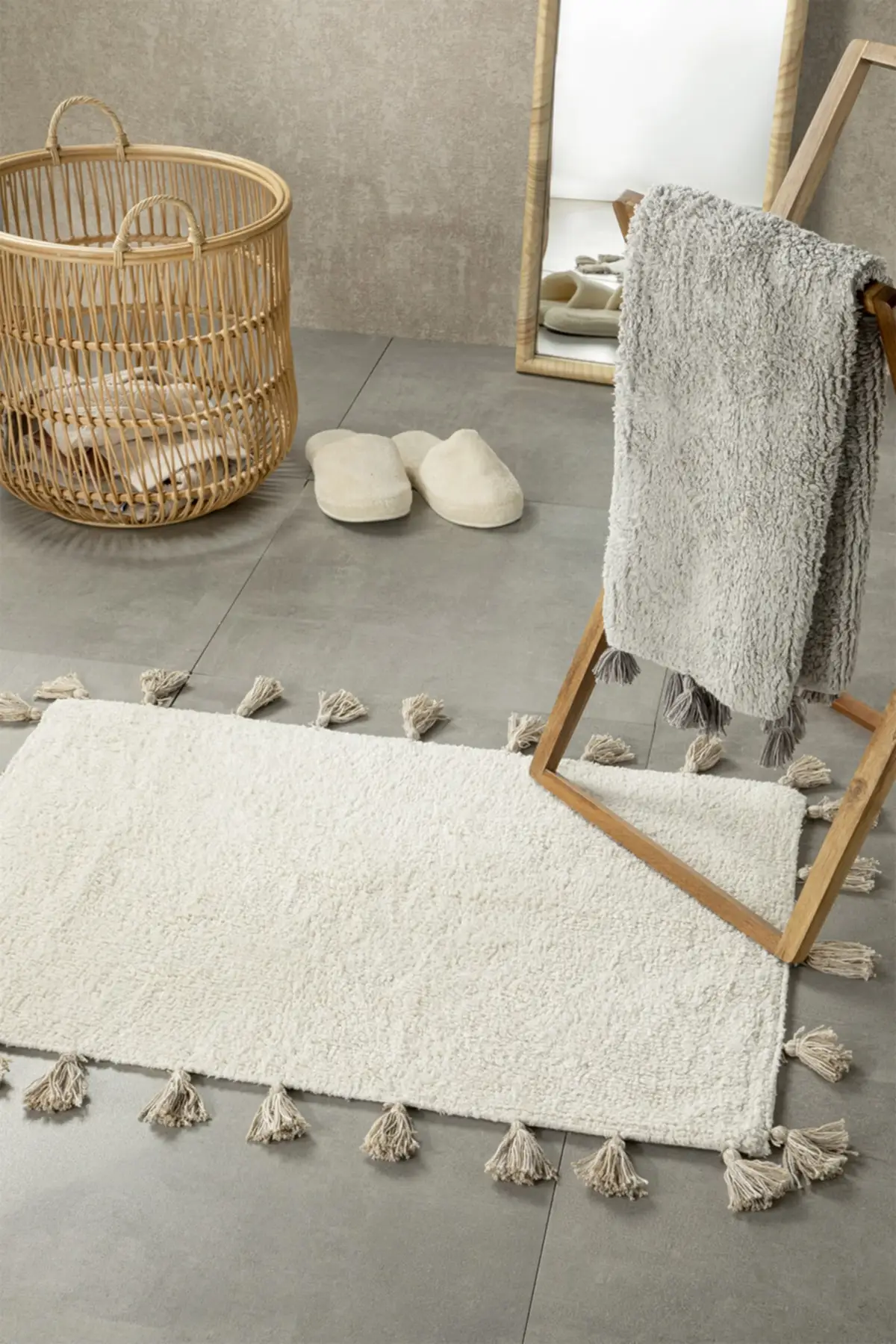 

Fancy Cotton Bath Mat 60x90 Cm One Piece Beige Non-Slip Base Textile Home & Furniture