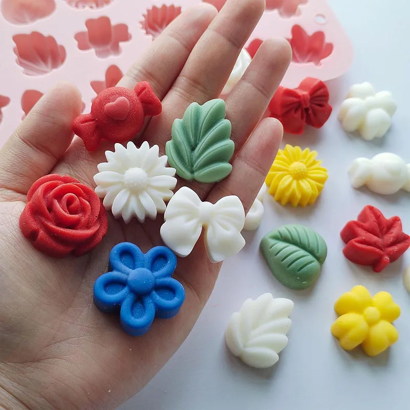 Flower Candy Silicone Mold Daisy Rose Leaf Bow Shape Chocolate Mold Ice Cube Tray 3D Fl... - SKU FCSM2143 - UGI Packaging
